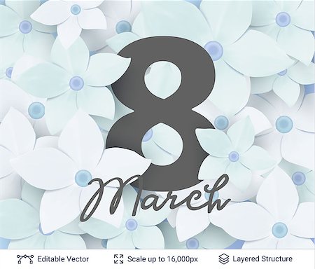 simsearch:400-07418602,k - Beautiful flowers and 8 of March date. Editable vector background. Stock Photo - Budget Royalty-Free & Subscription, Code: 400-09121441