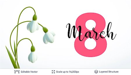 simsearch:400-07418602,k - Spring flowers and 8 of March date. Editable vector background. Stock Photo - Budget Royalty-Free & Subscription, Code: 400-09121452