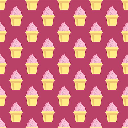 Cupcake vector pattern pink background. Vector illustration Stock Photo - Budget Royalty-Free & Subscription, Code: 400-09137829