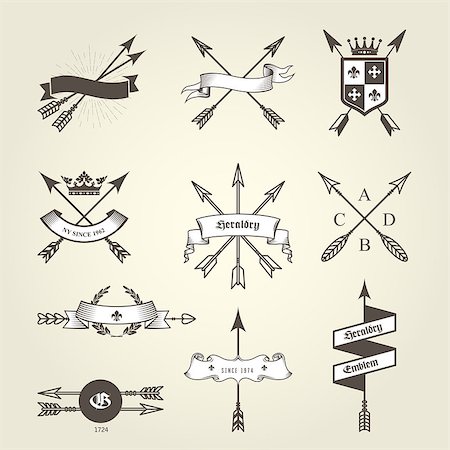 Set of coat of arms with bow arrows - emblems and blazons, heraldic seals Stock Photo - Budget Royalty-Free & Subscription, Code: 400-09138525