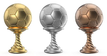 simsearch:400-07499775,k - Gold, silver and bronze trophy cup SOCCER FOOTBALL 3D render illustration isolated on white background Stock Photo - Budget Royalty-Free & Subscription, Code: 400-09132010