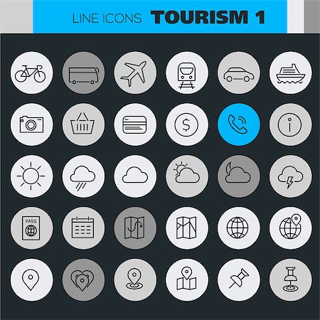 simsearch:400-07114343,k - Trendy line icons - Tourism icons collection on colored round buttons, set 1 Stock Photo - Budget Royalty-Free & Subscription, Code: 400-09133104