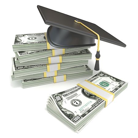 simsearch:400-04408371,k - Education concept. Graduation cap on stack of dollar bills. 3D rendering illustration isolated on white background. Stock Photo - Budget Royalty-Free & Subscription, Code: 400-09133165