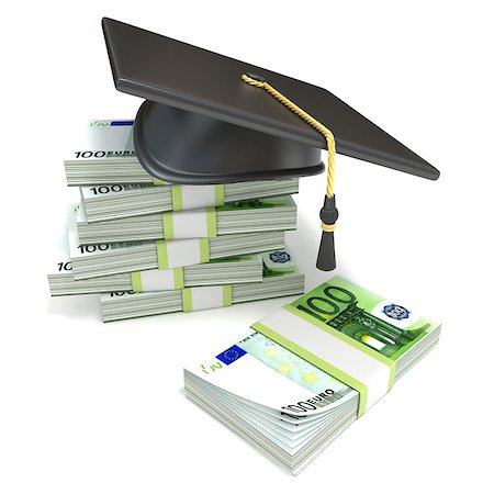 simsearch:400-04408371,k - Education concept. Graduation cap on stack of euro bills. 3D rendering illustration isolated on white background. Stock Photo - Budget Royalty-Free & Subscription, Code: 400-09133166