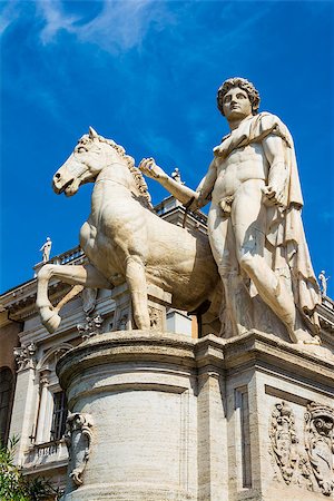 simsearch:400-05338054,k - Marble statues of the Dioscuri, Castor and Pollux on the top of Capitoline Hill and Piazza del Campidoglio at Rome, Italy. Stock Photo - Budget Royalty-Free & Subscription, Code: 400-09140804
