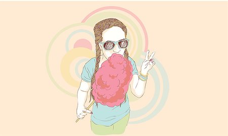 the teenager eats sweet cotton wool, shows the symbol V Stock Photo - Budget Royalty-Free & Subscription, Code: 400-09141354
