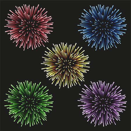 5 multi-colored fireworks on a black background. Set, isolated objects, vector illustration Foto de stock - Super Valor sin royalties y Suscripción, Código: 400-09141763