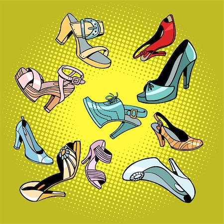 simsearch:400-07218273,k - Fashionable womens shoes. Comic cartoon pop art retro vector illustration drawing Stock Photo - Budget Royalty-Free & Subscription, Code: 400-09141984