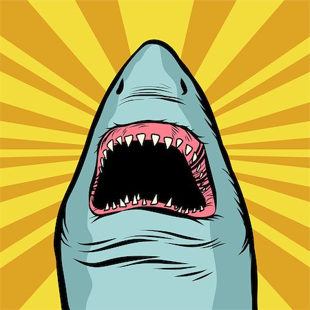 simsearch:400-05123541,k - Shark ocean predator. Marine fish and water parks. Comic cartoon pop art retro vector illustration drawing Stock Photo - Budget Royalty-Free & Subscription, Code: 400-09141983