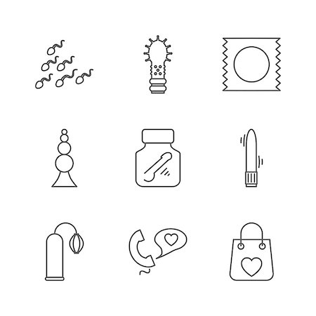 Sex shop icons. Set of Outline stroke icons on white background. Vector illustration. Stock Photo - Budget Royalty-Free & Subscription, Code: 400-09142403