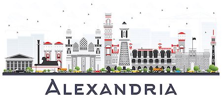 Alexandria Egypt City Skyline with Gray Buildings Isolated on White. Vector Illustration. Business Travel and Tourism Concept with Historic Architecture. Alexandria Cityscape with Landmarks. Foto de stock - Super Valor sin royalties y Suscripción, Código: 400-09154319