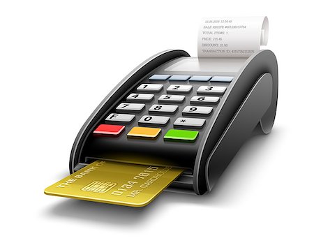 simsearch:400-05133703,k - Bank terminal for payment purchases in store with golden credit card inside and paper check receipt. Device for processing payments e-commerce. Eps10 vector illustration isolated on white background. Stock Photo - Budget Royalty-Free & Subscription, Code: 400-09154363