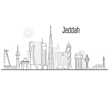 Jeddah city skyline - towers and landmarks, cityscape in liner style Stock Photo - Budget Royalty-Free & Subscription, Code: 400-09154387
