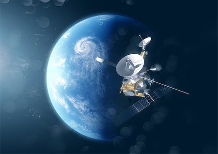 A satellite probe in space above the planet earth. 3D Illustration. Stock Photo - Budget Royalty-Free & Subscription, Code: 400-09154862