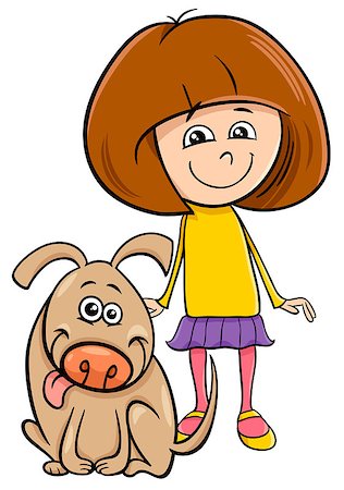 Cartoon Illustration of Kid Girl with Funny Dog Stock Photo - Budget Royalty-Free & Subscription, Code: 400-09154951