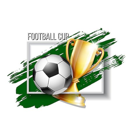 simsearch:400-07499775,k - Design template football championship tournament. Football logo with soccer ball and golden trophy cup with brush green ink. Vector illustration isolated on white background Stock Photo - Budget Royalty-Free & Subscription, Code: 400-09158400