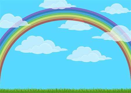 Landscape, Background with Bright Colorful Rainbow on Blue Sky with White Clouds and Green Grass. Eps10, Contains Transparencies. Vector Stock Photo - Budget Royalty-Free & Subscription, Code: 400-09158496