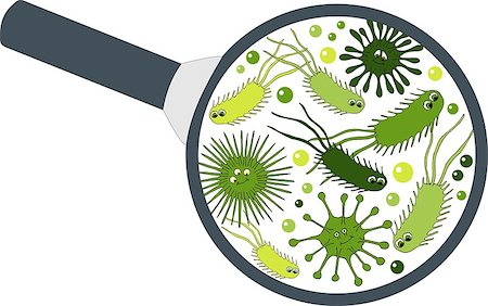 simsearch:400-04956513,k - Bacterial microorganism in a magnifier. Bacteria and germs colorful set, micro-organisms, bacteria, viruses, fungi, protozoa under the rejuvenating glass. Vector Illustration on white background Photographie de stock - Aubaine LD & Abonnement, Code: 400-09158518