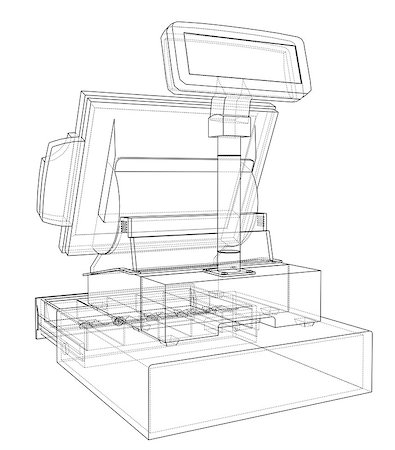 simsearch:400-05708287,k - Cashbox with touch screen concept. Vector rendering of 3d. Wire-frame style. The layers of visible and invisible lines are separated Stock Photo - Budget Royalty-Free & Subscription, Code: 400-09158771