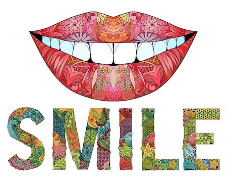 doodle lips - Hand-painted art design. Hand drawn illustration word smile with silhouette of lips for t-shirt and other decoration Stock Photo - Budget Royalty-Free & Subscription, Code: 400-09158874
