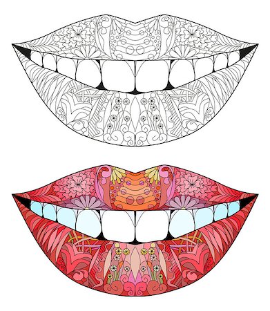 Smile zentangle styled for coloring and t-shirt design, tattoo and other decorations. Color and outline set Stock Photo - Budget Royalty-Free & Subscription, Code: 400-09158876
