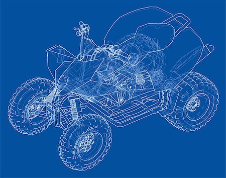 ATV quadbike concept outline. Vector rendering of 3d. Wire-frame style. The layers of visible and invisible lines are separated Stock Photo - Budget Royalty-Free & Subscription, Code: 400-09152091