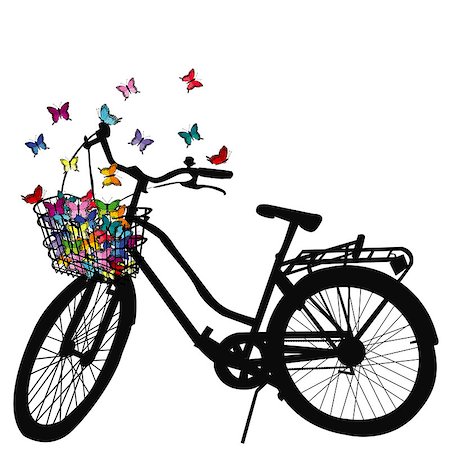 simsearch:400-08938779,k - Abstract illustration of a bicycle silhouette with colored butterflies flying from its basket Stock Photo - Budget Royalty-Free & Subscription, Code: 400-09152266