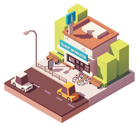 Vector isometric tourist information or visitor center office building with bicycle rental Stock Photo - Budget Royalty-Free & Subscription, Code: 400-09152479