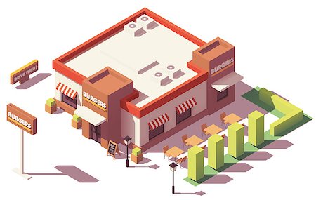 drive-thru - Vector isometric low poly fast food restaurant building Stock Photo - Budget Royalty-Free & Subscription, Code: 400-09152480