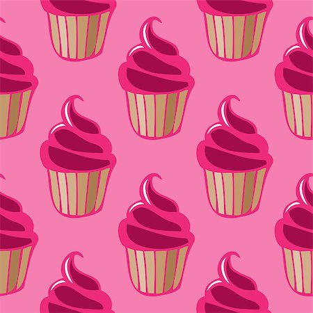 Cupcake vector pattern pink background. Vector illustration Stock Photo - Budget Royalty-Free & Subscription, Code: 400-09152625