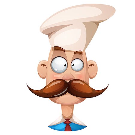 Funny, cute, cartoon man illustration. Mustache, whisker cook smiley Vector eps 10 Stock Photo - Budget Royalty-Free & Subscription, Code: 400-09152673