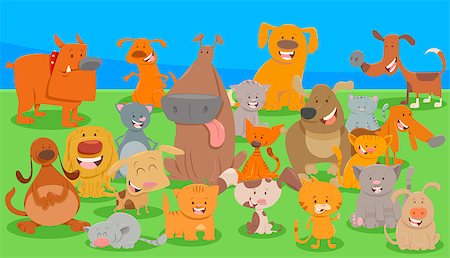 simsearch:400-04214443,k - Cartoon Illustration of Funny Dogs and Cats Animal Characters Group Stock Photo - Budget Royalty-Free & Subscription, Code: 400-09152990