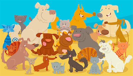 simsearch:400-04214443,k - Cartoon Illustration of Comic Dogs and Cats Animal Characters Group Stock Photo - Budget Royalty-Free & Subscription, Code: 400-09152991