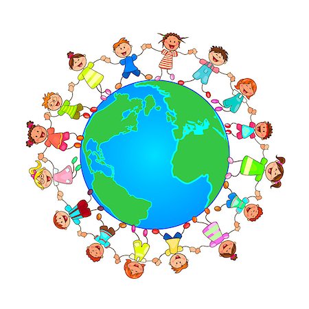 friend globe - Children and the globe. Children are holding each other's hands. Group of cheerful, smiling children standing on the globe. Cartoon of joyful children. Stock Photo - Budget Royalty-Free & Subscription, Code: 400-09153488