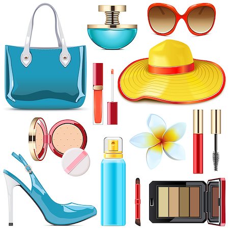 Vector Female Summer Accessories isolated on white background Stock Photo - Budget Royalty-Free & Subscription, Code: 400-09153942