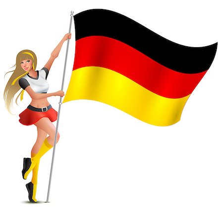 Beautiful woman holding flag of German. Soccer fan cheerleader. Isolated on white vector illustration Stock Photo - Budget Royalty-Free & Subscription, Code: 400-09171971