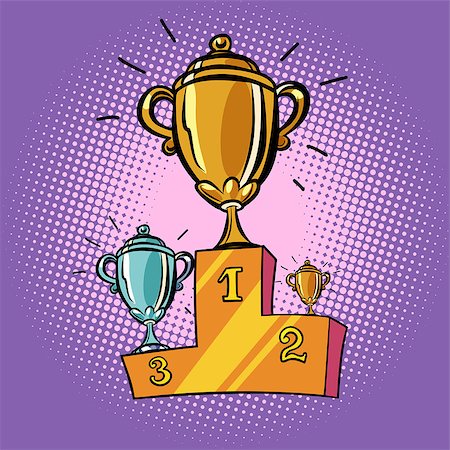 simsearch:693-06325208,k - cups winner, first second third place pedestal. Sports championship competition. Comic cartoon pop art retro illustration vector drawing Stock Photo - Budget Royalty-Free & Subscription, Code: 400-09171982