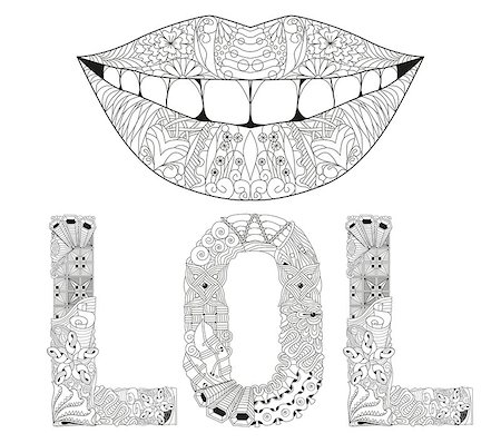 doodle lips - Hand-painted art design. Hand drawn illustration word LOL with silhouette of lips for t-shirt and other decoration Stock Photo - Budget Royalty-Free & Subscription, Code: 400-09172274