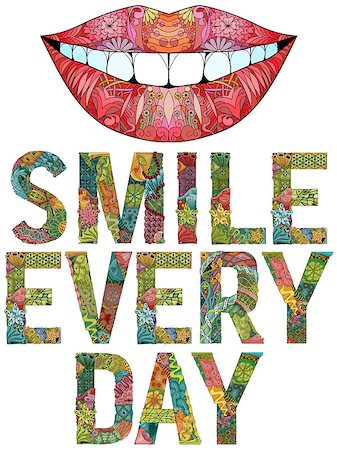 doodle lips - Hand-painted art design. Hand drawn illustration words smile every day with silhouette of lips for t-shirt and other decoration Stock Photo - Budget Royalty-Free & Subscription, Code: 400-09172271