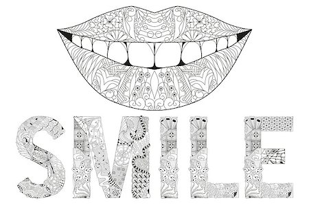 doodle lips - Hand-painted art design. Hand drawn illustration word smile with silhouette of lips for coloring or t-shirt and other decoration Stock Photo - Budget Royalty-Free & Subscription, Code: 400-09172272
