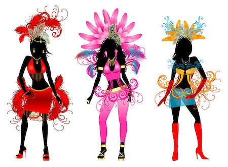 simsearch:400-04334131,k - Vector Illustration for Carnival 3 Silhouettes with different costumes. Stock Photo - Budget Royalty-Free & Subscription, Code: 400-09172311