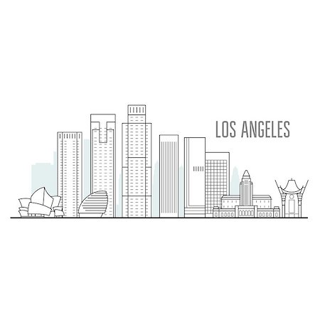 Los Angeles city skyline - downtown cityscape, towers and landmarks in liner style Stock Photo - Budget Royalty-Free & Subscription, Code: 400-09173254