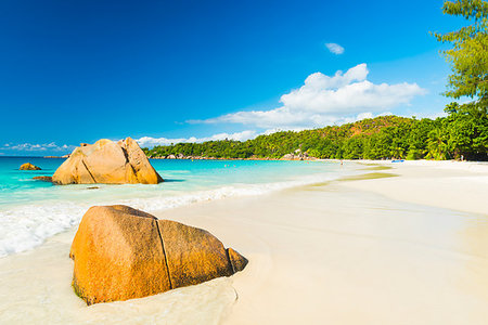 simsearch:400-05745636,k - Beautiful and a famous beach Anse Lazio with granite boulders, Praslin island, Seychelles. Stock Photo - Budget Royalty-Free & Subscription, Code: 400-09224254