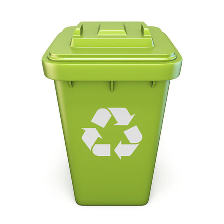 simsearch:400-04917651,k - Green plastic recycle bin closed front view 3D render illustration isolated on white background Stock Photo - Budget Royalty-Free & Subscription, Code: 400-09226425