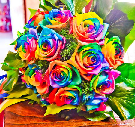 bouquet of flowers with roses with all the colors of the rainbow Stock Photo - Budget Royalty-Free & Subscription, Code: 400-09222255