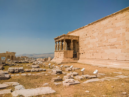 View of the Porch of the Caryatids under the blue sky Stock Photo - Budget Royalty-Free & Subscription, Code: 400-09223761