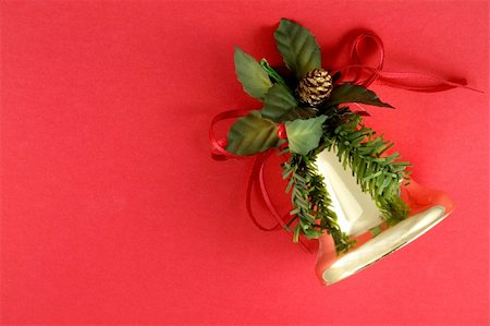 simsearch:633-02418107,k - Christmas bell ornament on a red background. Stock Photo - Budget Royalty-Free & Subscription, Code: 400-03908599