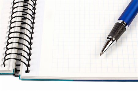 simsearch:6109-08395080,k - Detail of pen and blank notebook sheet over a white background Stock Photo - Budget Royalty-Free & Subscription, Code: 400-03908623