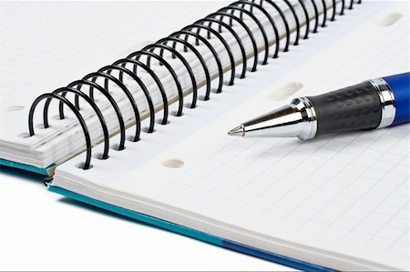 simsearch:6109-08395080,k - Detail of pen and notebook with shadow over a white background Stock Photo - Budget Royalty-Free & Subscription, Code: 400-03908972