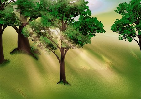 scenery drawings nature - Grove and sunbeams - Highly detailed cartoon background 26 - illustration Stock Photo - Budget Royalty-Free & Subscription, Code: 400-03914177